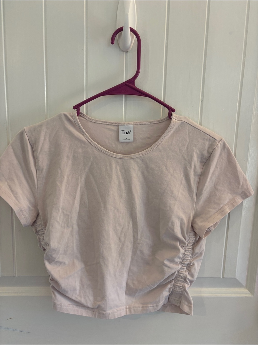 TNA Light Pink Ruched Side Crop Top
